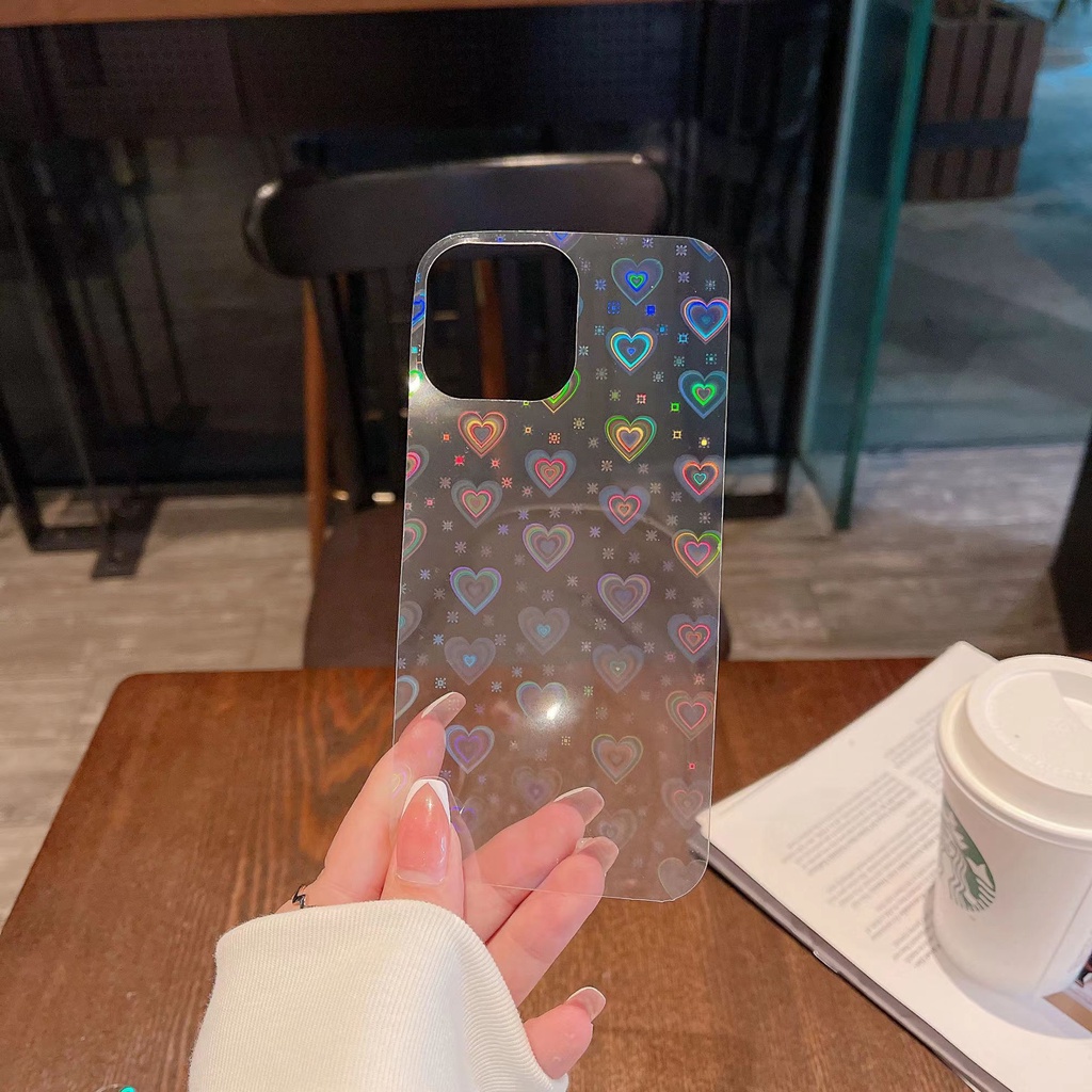กระดาษเลเซอร์ ลายหัวใจ สําหรับตกแต่งโทรศัพท์มือถือ iPhone 11 13 14 Pro Max XR X XS Max 7 8 6 6s 14 Plus 12Mini 13Mini SE2020
