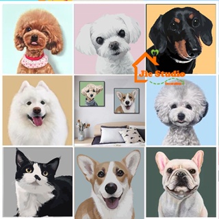 ✨Ready Stock✨DIY Framed oil painting kid Digital Painting Cute Dog Cat  Gift Paint By Numbers Canvas Wall decor Painting