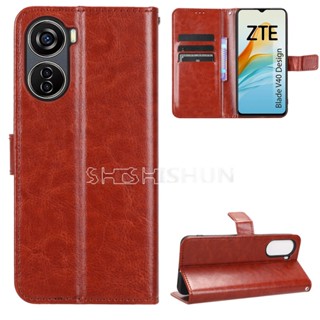 เคสโทรศัพท์มือถือหนัง ฝาพับ พร้อมช่องใส่บัตร สําหรับ ZTE Blade V40 V40