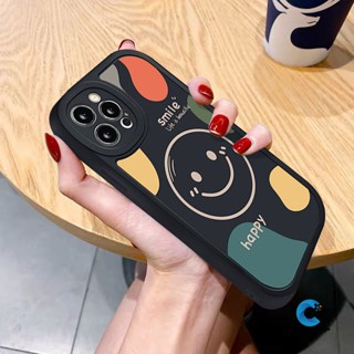 เคสโทรศัพท์มือถือ Tpu นิ่ม ขอบตรง กันกระแทก ลายหน้ายิ้มแฮปปี้ สําหรับ iPhone 7plus 11 12 13 14 pro Max X XR XS Max 6 6s 7 8 plus SE 2020