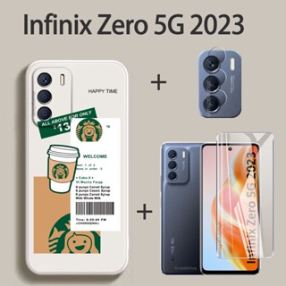 3in1 เคส สําหรับ Infinix Zero 5G 2023 ฟิล์มกระจกนิรภัย + ฟิล์มเลนส์กล้อง + เคสโทรศัพท์ นักบินอวกาศ การ์ตูน แบรนด์อินเทรนด์ กันกระแทก TPU นิ่ม