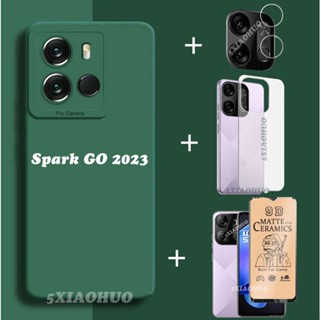 4in1 เคสโทรศัพท์มือถือ กันรอยหน้าจอ สีพื้น สําหรับ Tecno Spark GO 2023 Tecno Spark GO 2023