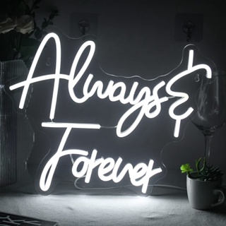 Always Forever ป้ายไฟนีออน LED ลายตัวอักษร สีขาว พลังงาน USB สําหรับแขวนตกแต่งผนัง ห้องนอน ห้องนั่งเล่น บาร์ คลับ โรงแรม ปาร์ตี้ งานแต่งงาน หมั้น