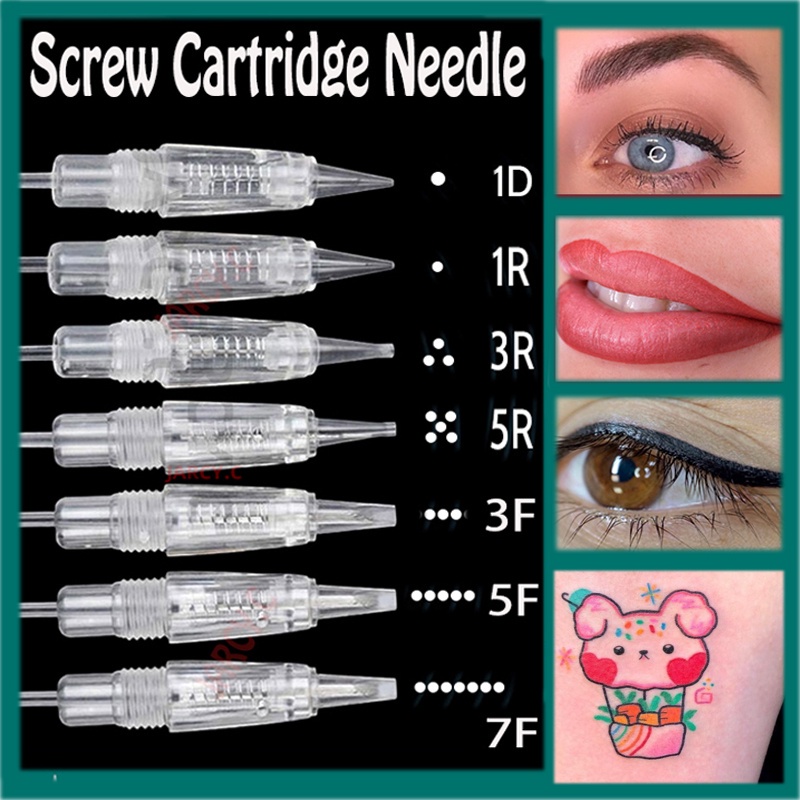 20 // 50 // 70Pcs สกรูตลับหมึก Tattoo 1D 1R 2R 3R 3F 5R 5F 7R 7F สำหรับ PMU Eyebrow Lip