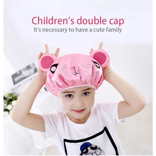 ღ หมวกอาบน้ำกันน้ำลายการ์ตูนเด็ก 2 ชั้น หมวกอาบน้ำเด็กป้องกันหูน่ารัก