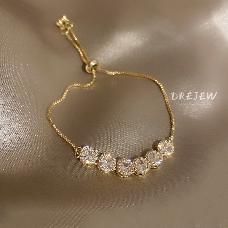 DREJEW สร้อยข้อมือเพชร ทอง 18K เกาหลี ดึงออก แวววาว มาก ดีไซน์เรียบง่าย สร้อยข้อมือปรับได้