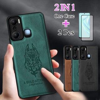 2 IN 1 เคสโทรศัพท์หนัง หรูหรา พร้อมฟิล์มกระจกนิรภัย แบบโค้ง สําหรับ Infinix Hot 20 Play X6825