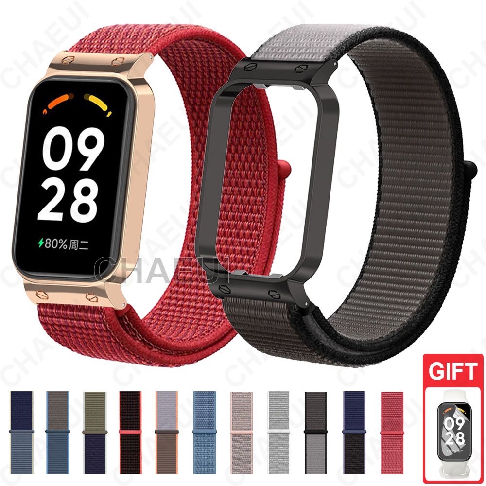 สายรัดไนลอนพร้อมสร้อยข้อมือเคสเปลี่ยนสายรัดข้อมือสําหรับ Redmi Smart Band 2 3 / Xiaomi Smart Band 8 9 Active