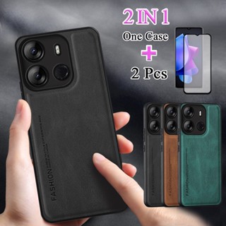 2 IN 1 สําหรับ Tecno Pop 7 Pro BF7 เคสโทรศัพท์ TPU นิ่ม เคสกันกระแทก พร้อมกระจกนิรภัย เซรามิค ป้องกันหน้าจอ ฟิล์มโค้ง เซรามิค