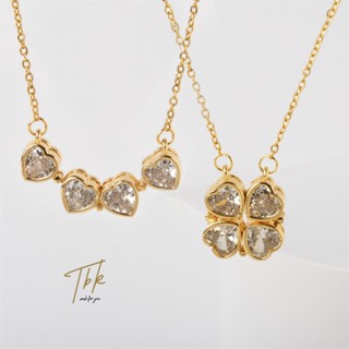 Tbk สร้อยคอทองคํา 18k จี้ใบโคลเวอร์ ประดับเพทาย 1166n สําหรับผู้หญิง