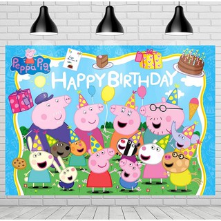 ฉากหลังแบนเนอร์ ลาย Peppa Pig ขนาด 7x5 ฟุต สําหรับถ่ายรูป ตกแต่งปาร์ตี้วันเกิด