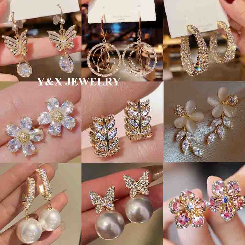 Yx 925 Silver Gorgeous Heart ต่างหูสตั๊ดสําหรับผู้หญิง CZ คริสตัล Cubic Zircon Dangle Drop เครื่องประดับงานแต่งงานของขวัญ
