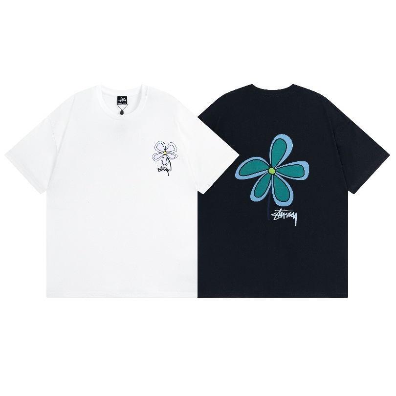 เสื้อยืดคอกลม แขนสั้น ผ้าฝ้ายแท้ พิมพ์ลายดอกไม้ สไตล์สตรีท สําหรับผู้ชาย และผู้หญิง
