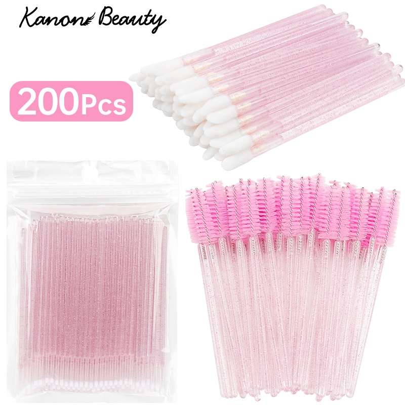 200 ชิ้นทิ้งคริสตัลแปรงแต่งหน้าชุดเครื่องมือขนตา Lip Microbrush มาสคาร่า Wands Applicator Swab Eyelash Extension เครื่องมือ