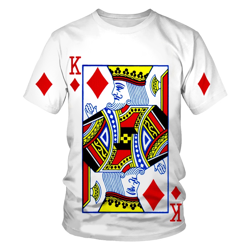 เสื้อยืดลําลอง แขนสั้น คอกลม พิมพ์ลายโป๊กเกอร์ 3 มิติ สวมใส่สบาย สไตล์ฮาราจูกุ แฟชั่นสําหรับผู้ชาย