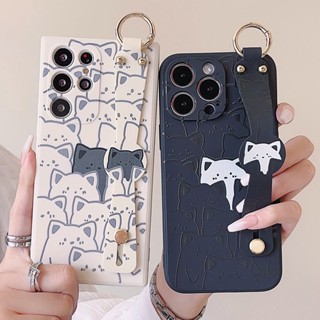 Amk เคสโทรศัพท์มือถือ กันกระแทก ลายแมวขาวดํา พร้อมสายคล้องมือ สําหรับ Samsung A14 A04S A03S A03 A02S A02 A10 M10 A10S A11 A12 A13 A20 A30 A20S A21S A22 A23 A53 A73 5G GNCWD