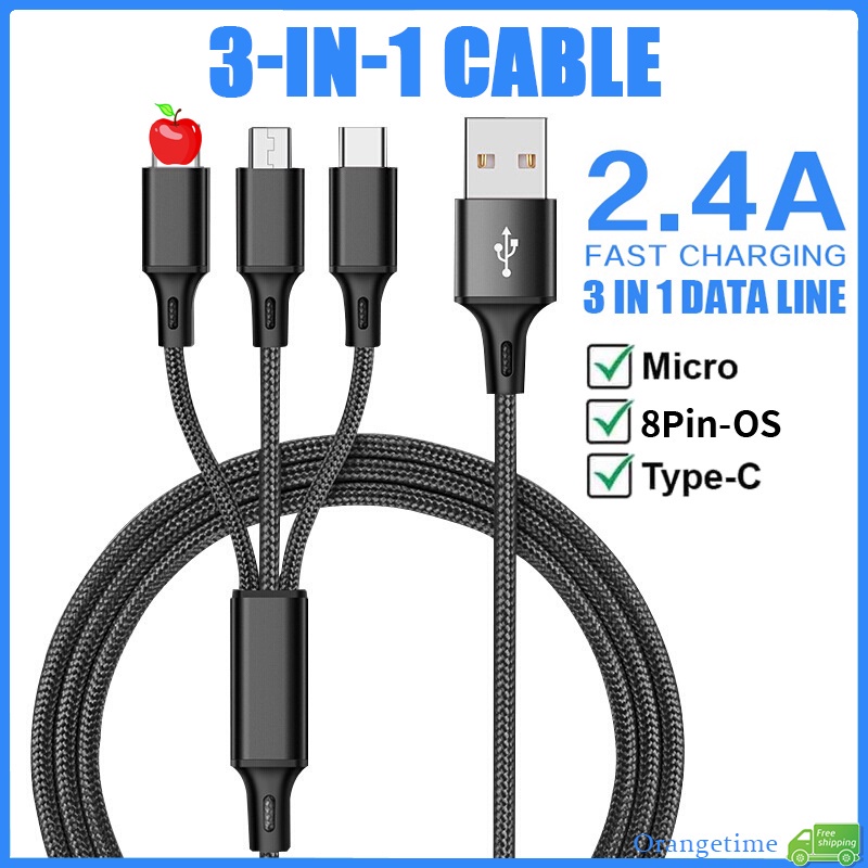 จัดส่งที่รวดเร็วBraided Usb 3 In 1 Fast สายชาร์จสําหรับ Micro USB/Type C สายชาร์จโทรศัพท์สายเคเบิลข้อมูล