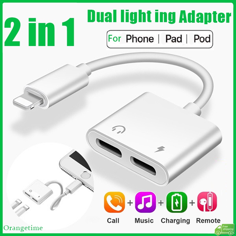 จัดส่งที่รวดเร็ว2 In 1 Dual Lighting Adapter Audio OTG Lighting Converter Splitter Charge/Music/Voice Call/Wire Control เข้ากันได้กับโทรศัพท์ i-P
