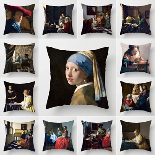 ปลอกหมอน ผ้าโพลีเอสเตอร์ ลาย Johannes Vermeer Girl ขนาด 45x45 ซม. พร้อมต่างหูมุก สําหรับตกแต่งบ้าน รถยนต์