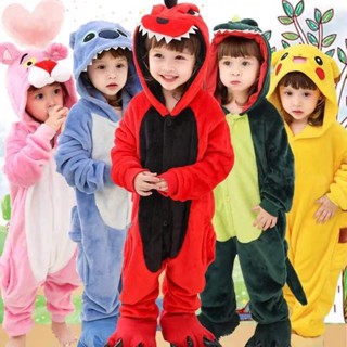 Kigurumi สไปเดอร์แมน ไดโนเสาร์ Stitch Pikachu Onesies ชุดนอนเด็ก สัตว์ จั๊มสูท เด็กผู้หญิง เด็กผู้ชาย คอสเพลย์ เครื่องแต่งกาย