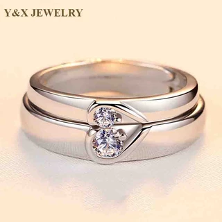 【Y&X】แหวนเงินแท้ 925 ประดับเพทาย ปรับได้ ของขวัญวันวาเลนไทน์ สําหรับผู้ชาย และผู้หญิง 2 ชิ้น