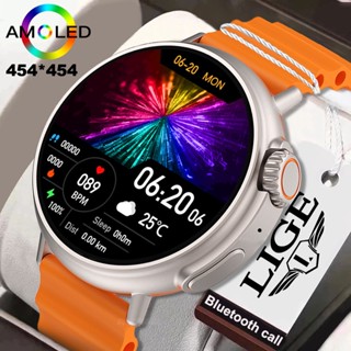 LIGE สมาร์ทวอทช์ผู้ชาย 454*454 หน้าจอ AMOLED การชาร์จแบบไร้สายนาฬิกามัลติฟังก์ชั่น Voice Assistant Sport Waterproof Smartwatch สำหรับ Android และ Ios