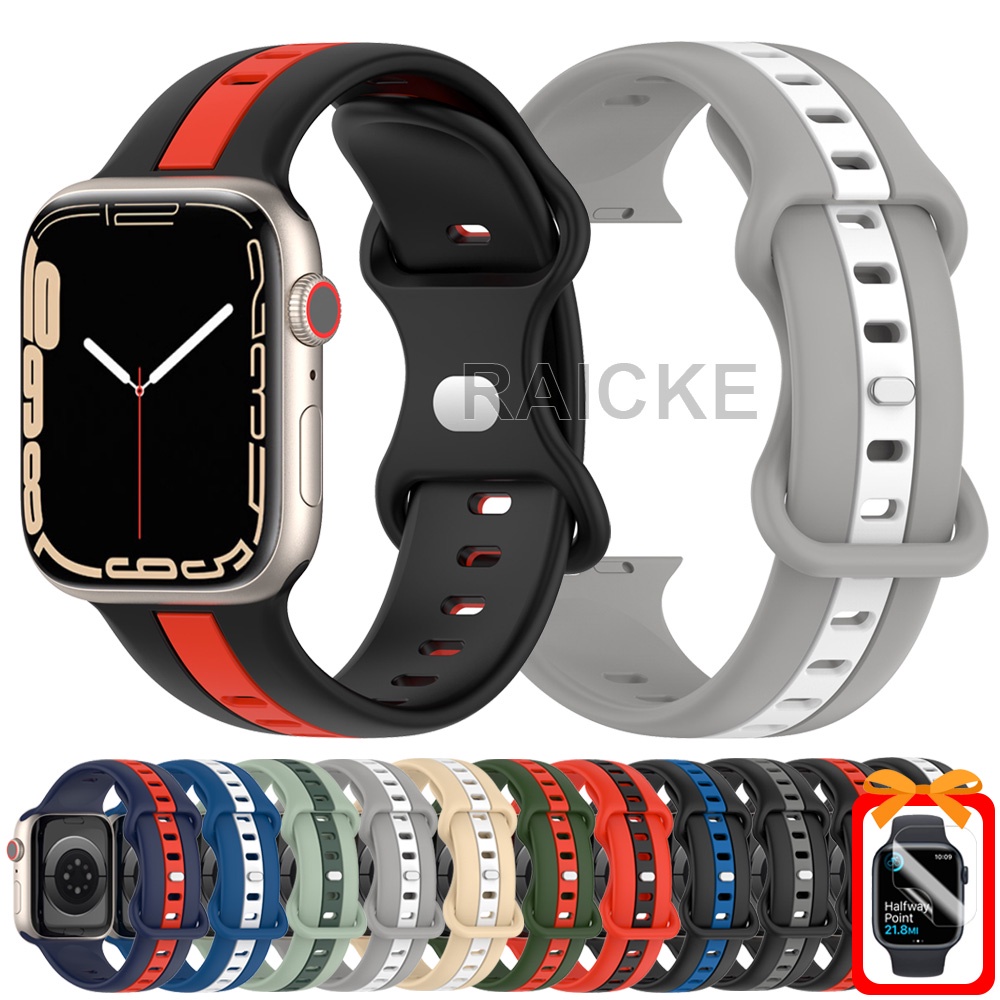 สายรัดซิลิโคนสําหรับ iWatch Series 9/8/7/6/SE/5/4/3/Ultra 2 49mm 45mm 41mm 44mm 40mm 42mm 38mm
