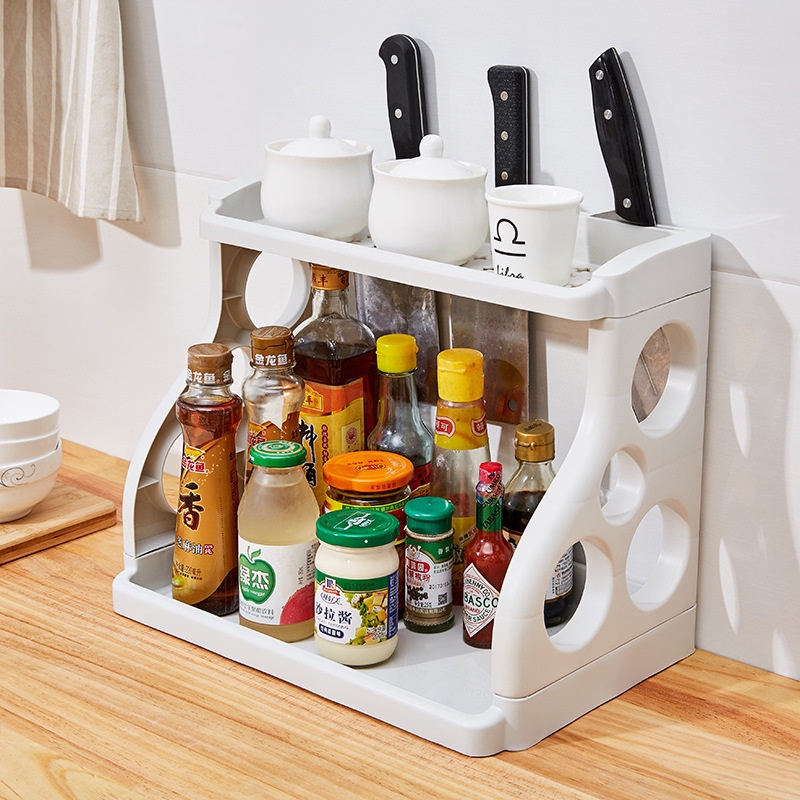 Double layer Kitchen Rack Organizer ชั ้ นวางเครื ่ องปรุงรส 2 ชั ้ นชั ้ นผู ้ ถือมีดเครื ่ องปรุงรส Organizer