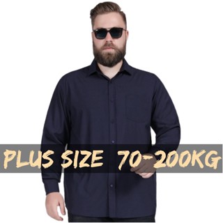 【Plus Size】เสื้อเชิ้ตแขนยาวลําลอง คอปก ทรงหลวม ขนาดใหญ่ สีดํา สไตล์นักธุรกิจ สําหรับผู้ชาย รองรับ 70-200 กก.