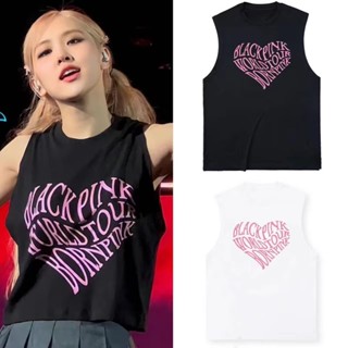 เสื้อยืดลําลอง ผ้าฝ้าย แขนสั้น คอกลม พิมพ์ลาย Blackpink Rose แฟชั่นฤดูร้อน สําหรับคู่รัก