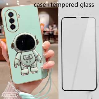 เคสโทรศัพท์มือถือแบบนิ่ม ลาย 3d พร้อมสายคล้อง และกระจกนิรภัย สําหรับ huawei nova y90 y70 y61 y7 2019 NovaY90 NovaY70 novay61 y72019 3d