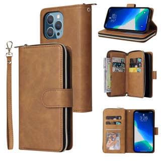 เคสโทรศัพท์มือถือ กระเป๋าสตางค์ มีช่องใส่บัตร 9 ช่อง สําหรับ iphone 14Promax 13 Pro MAX 14Plus 13Pro 14Pro MAX 13mini