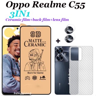 3 in 1 ฟิล์มเซรามิค แบบนิ่ม และฟิล์มกันรอยด้านหลัง และเลนส์ สําหรับ Oppo Realme C55 C30 C30S C33 C31