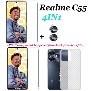 4in1- ฟิล์มกระจกนิรภัยใส 2 หน้าจอ ฟิล์มด้านหลัง ฟิล์มเลนส์ สําหรับ Realme C55 C35 C30 C30S C33 C31 Realme GT Neo5 Realme GT3 5G