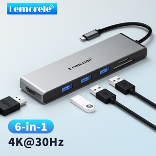 lemorele usb c ฮับอะแดปเตอร์ 6-in-1 อลูมิเนียมที่มี 4K HDMI, 3 USB-A, SD/TF, Docking Station C, เหมาะสำหรับ MacBook, iPad M1, Windows, Switch, Lenovo, Android, Android,