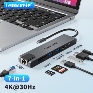 ฮับ Lemorele USB C, 7-in-1 อลูมิเนียมที่อยู่อาศัยอะแดปเตอร์พอร์ตพอร์ต RJ45100W PD, 4K HDMI, 2 3.0 พอร์ต, เครื่องอ่านการ์ด SD/TF สำหรับ MacBook, iPad, PS4 และอุปกรณ์คลาสอื่น ๆ