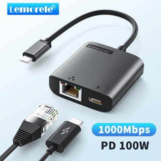 อะแดปเตอร์ Lemorele USB C-to-Ethernet พร้อมการชาร์จ C-to-RJ45 Gigabit Ethernet LAN PD 3.0 USB-C เหมาะสำหรับ MacBook Pro iPad ฯลฯ