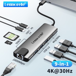 Lemorele usb c ฮับ 9-inch 1-Gbps Ethernet 4K HDMI 100W PD 3 USB-A SD/TF USB-C Data Data Adapter สำหรับ MacBook Air/Pro, iPad, Windows, Switch, Chromecast