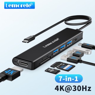 Lemorele USB C Hub 7-in-1 อลูมิเนียมที่อยู่อาศัยหลายพอร์ตอะแดปเตอร์ 100W PD, 4K HDMI 3.0+USB 2.0 SD/TF เครื่องอ่านการ์ดสำหรับ MacBook, iPad, PS4, อุปกรณ์ดาดฟ้าไอน้ำ