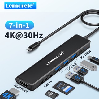 Lemorele USB-C 7-in-1 Docking Station Adapter Multi-Port Adapter 100W PD 4K HDMI 3 USB 3.0 พอร์ตเครื่องอ่านการ์ด SD/TF สำหรับ MacBook iPad Chromecast Switch PS4 Steam Deck Class C