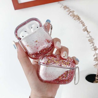 เคสหูฟังบลูทูธไร้สาย แบบใส ลายกลิตเตอร์ หรูหรา สําหรับ airpods 2 3rd 2