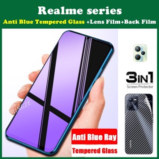 3-in-1 ฟิล์มกระจกนิรภัยกันรอยหน้าจอ กันแสงสีฟ้า สําหรับ Realme C55 C33 C30s C30 C35e C25Y C21 C21Y C25s C11 2021