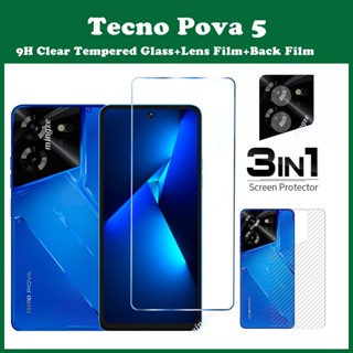 Tecno Pova 5 กระจกนิรภัย Tecno Pova 4 ตัวป้องกันหน้าจอ ตัวป้องกันเลนส์กล้อง ฝาครอบเต็มหน้าจอ เคลือบด้าน ความเป็นส่วนตัว ฟิล์มหลัง คาร์บอนไฟเบอร์ 3 In 1