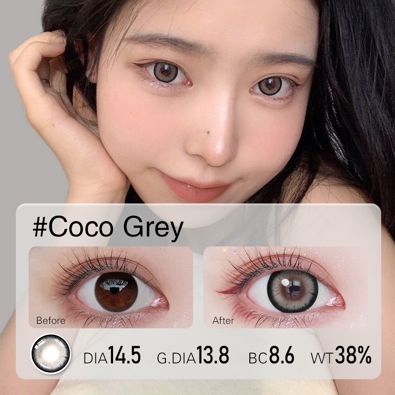O2Girl คอนแทคเลนส์โกโก้ 14.5 มม. 2 ชิ้นรายปีสีดําสีน้ําตาลสีฟ้าสีเขียวแว่นตาตาโต