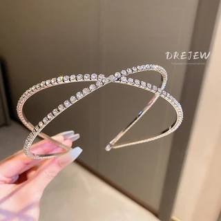 DREJEW ที่คาดผม รูปตัว X ประดับเพชร แต่งสายโซ่ สไตล์ใหม่ สําหรับผู้หญิง