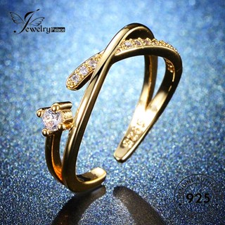 Jewelrypalace แหวนเงิน 925 ประดับเพชรโมอิส สีทอง สร้างสรรค์ สําหรับผู้หญิง R81