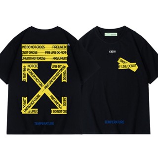 OFF WHITE เสื้อยืดแขนสั้น ผ้าฝ้าย ทรงหลวม พิมพ์ลาย สีขาว แฟชั่นฤดูร้อน สําหรับผู้ชาย และผู้หญิง