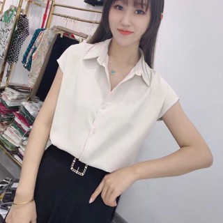 เสื้อเชิ้ต ผ้าชีฟอง สีพื้น แบบเรียบง่าย แฟชั่นฤดูร้อน สําหรับผู้หญิง 2023
