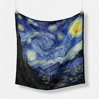 ผ้าพันคอ ผ้าเรยอน ทรงสี่เหลี่ยม ขนาดเล็ก ลาย Starry Sky ขนาด 53x53 แฟชั่นฤดูใบไม้ร่วง และฤดูหนาว สไตล์เรโทร