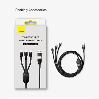 Baseus 3 in 2 สายชาร์จ USB Type-C เป็น M+L+C 5A 100W ชาร์จเร็วมาก สําหรับ Huawei PD 20W 18W 13 12